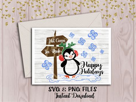 Happy Holidays Svg Penguin Printable Greeting Card Christmas 113453