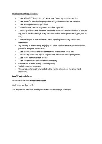 year 7 persuasive writing unit persuasive writing checklist