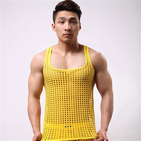 Summer Fashion Fishnet Cut Outs Men Sexy See Inner Funny Tank Tops