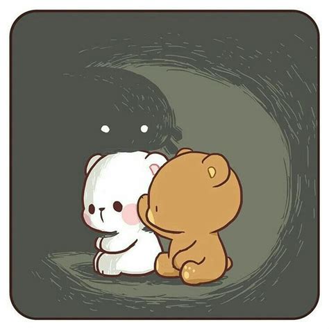 Two Teddy Bears Are Sitting Together In The Dark Cave One Is Hugging