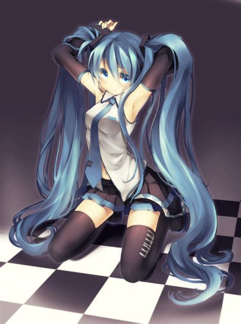 Floor Vocaloid Stockings Hatsune Miku Tie Skirts Long Hair