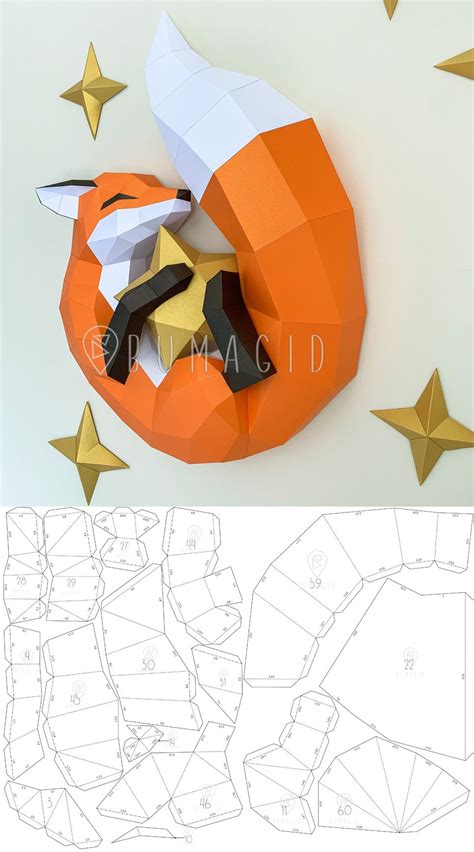 Pdf Template Fox Low Poly Fox Star Model Origami Papercraft Pepakura