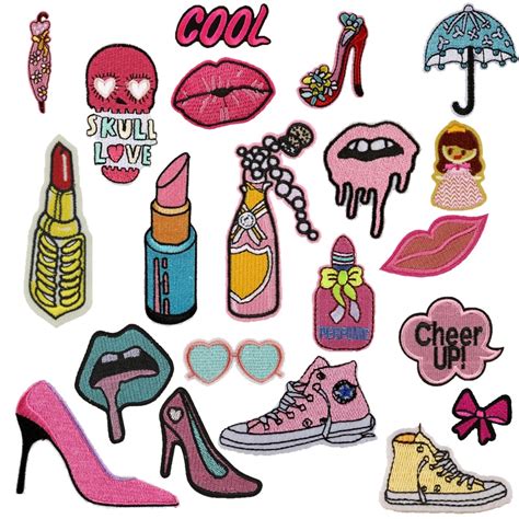 21pcs High Heel Shoes Lipstick Lip Embroidered Patch Bordados Parches