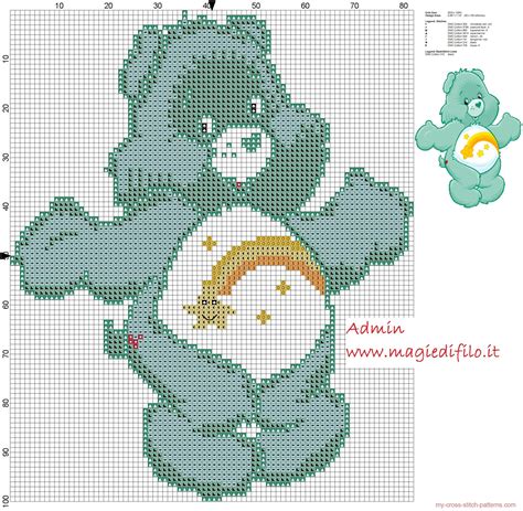 Cheer bear care bears character free cross stitch pattern size 77 x 104 stitches 10 dmc threads colors. Wish Bear from Care Bears cartoon cross stitch pattern ...