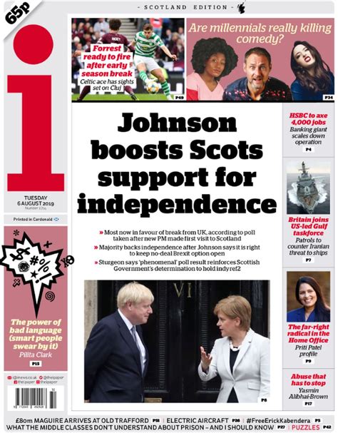 Scotlands Papers Boris Boosts Support For Scottish Independence