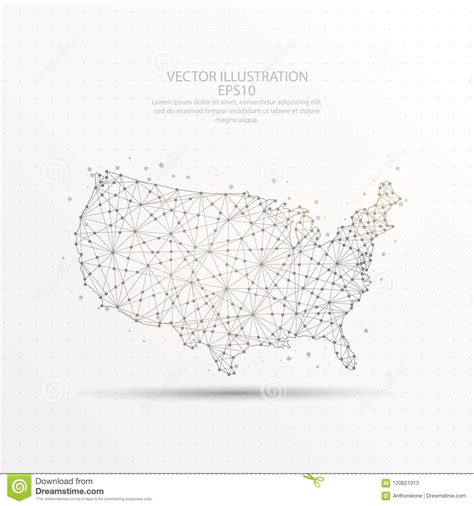 Usa Map Low Poly Wire Frame On White Background Stock Vector