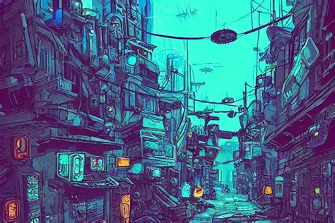 “a Cyberpunk Back Alley In The Style Of Ralph Bakshi” Stable