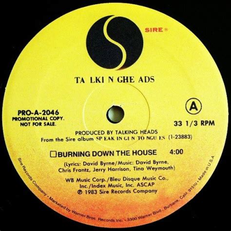 Talking Heads Burning Down The House 12 Vinyl Ear Candy Music