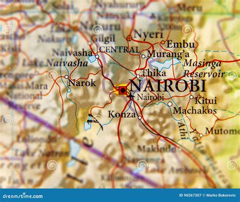 Geographic Map Of Kenya And Focus On Capital Of Nairobi Stock Image