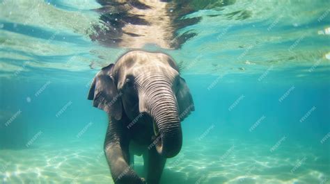 Premium Ai Image Asian Elephant Swimming Underwater In Ocean Sri