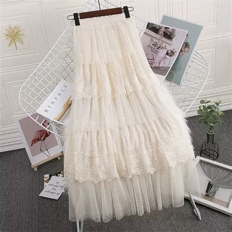 TIGENA Fashion Tiered Lace Tulle Skirt For Women 2024 Spring Elegant