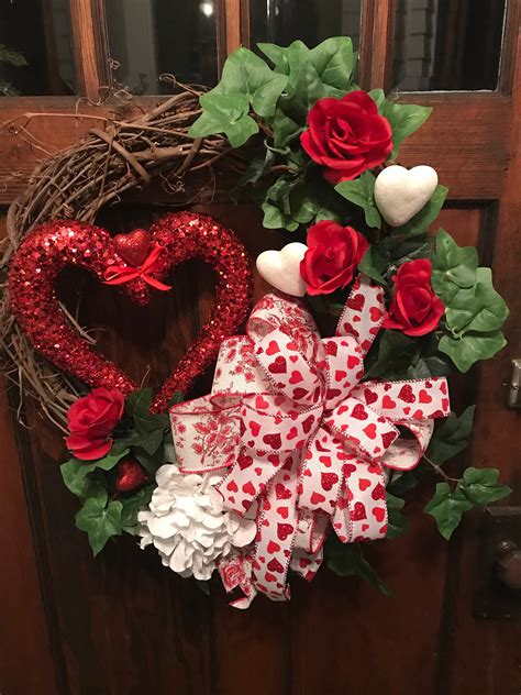 Hearts And Roses Valentine Wreath Wreaths For Front Door Etsy