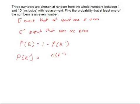 Based on the calculation above pr (at least one event) = 1 − pr (none of the events) = 1 − 133 1000 = 867 1000 = 86.7 %. Probability using Complement Rule - YouTube