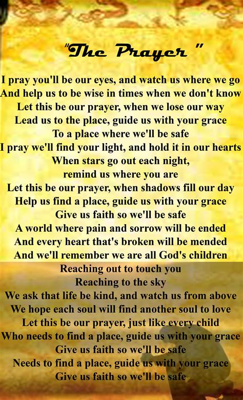 The Prayer By Josh Grobanceline Dion Our Father Lyrics The Prayer