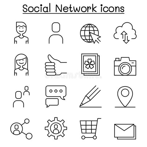 Social Network Social Media Icon Set In Thin Line Style Stock