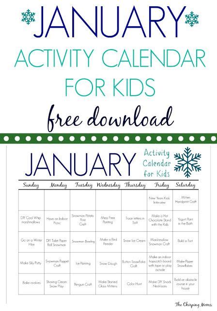 31 January Activities And Crafts For Kids Free Activity Calendar