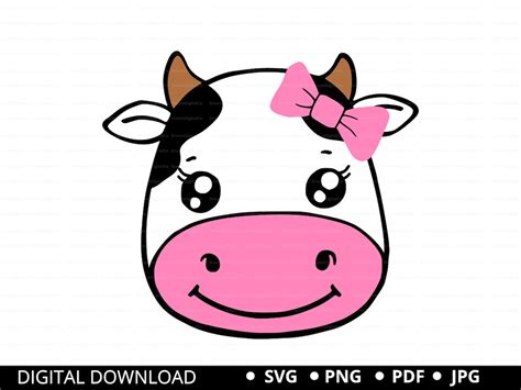Cow Face For Girls Svg Cow Svg Cow Cut File Cow Head Farm Etsy