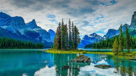 Nature Landscape Water Clouds Trees Lake Rocks Mountains Water