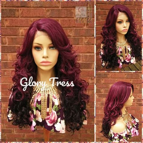 Curly Lace Front Wig Ombre Burgundy Wig Heat Safe Glory Etsy Lace