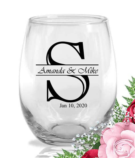 Personalized 9 Oz Stemless Wine Glass Monogram Free Rush