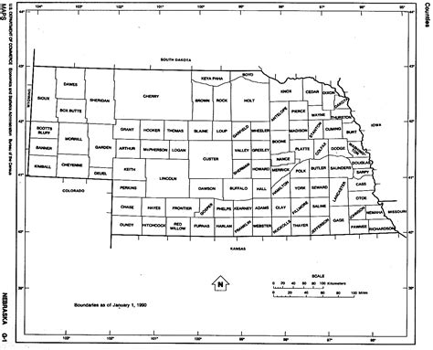 Nebraska State Map With Counties Outline And Location Of Each County In