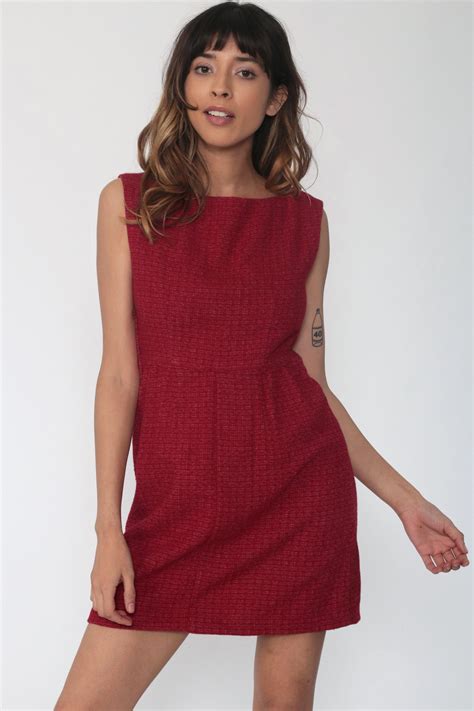 60s shift dress red knit dress 60s mod mini dress plain 1960s hourglass high waist vintage