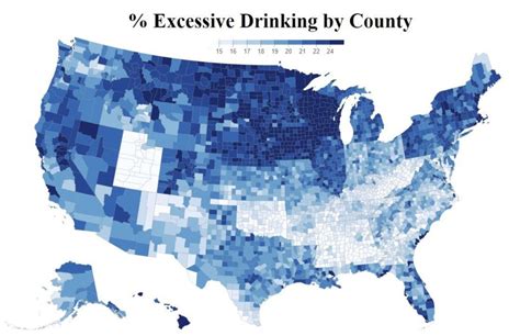 map shows which counties are home to the highest number of excessive drinkers in the united