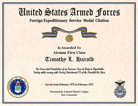 Army Good Conduct Medal Certificate Template 2