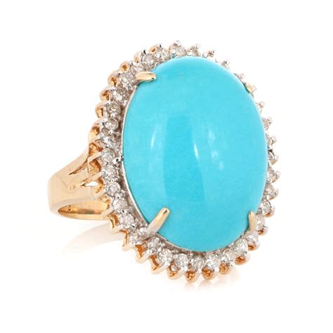 Lot Sleeping Beauty Turquoise And Diamond K Yellow Gold Ring Ring