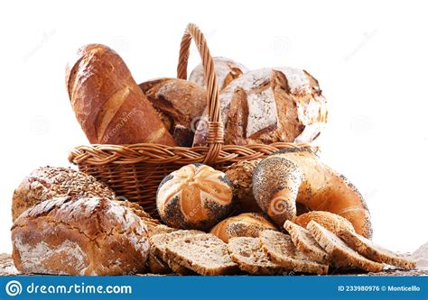 Assorted Bakery Products Including Loafs Of Bread And Rolls Stock Photo