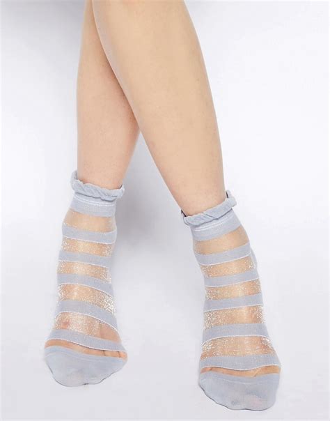 Asos Asos Sheer Stripe Ankle Socks At Asos