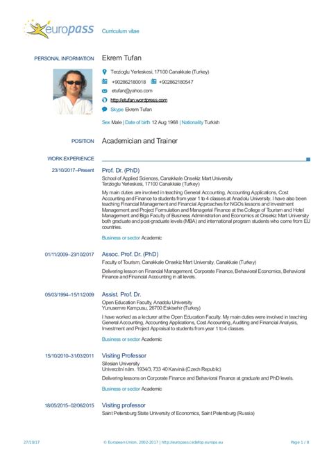 The europass cv template (see sample cv) is available as a free download, enabling you to create your europass cv within minutes. Cv europass-ekrem tufan-en 28.10.2017