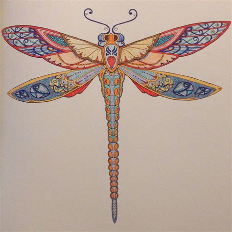 Dragonfly Enchanted Forest By Johanna Basford Using Fineliner Pens