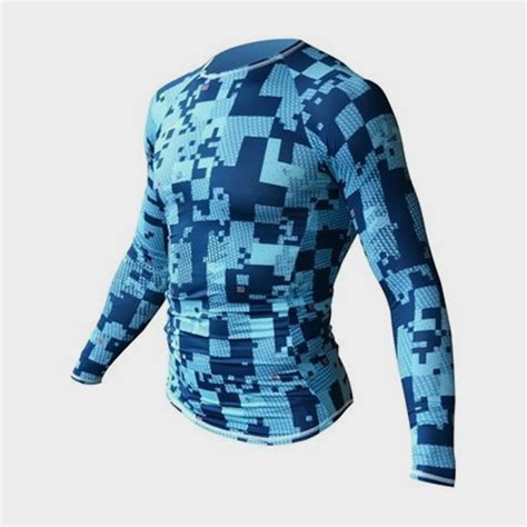 Long Sleeve Blue Camouflage Print Marathon T Shirt Manufacturer In Usa