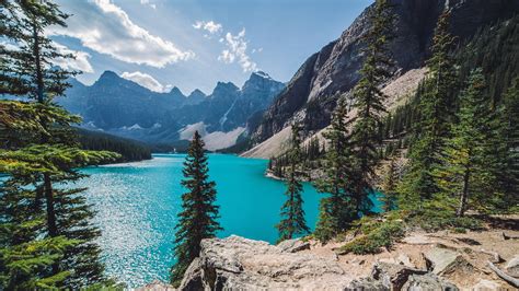 522983 Moraine Lake Sunset Summer Lake Canada Mountain Water Forest