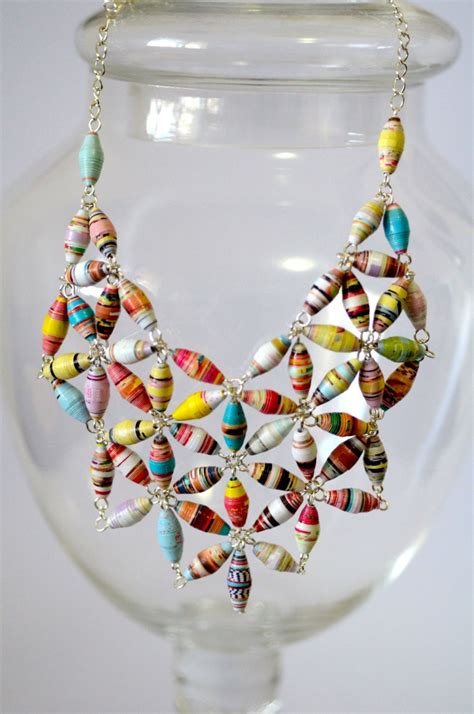 Statement Paper Bead Bib Necklace Gemstones Be Cool And