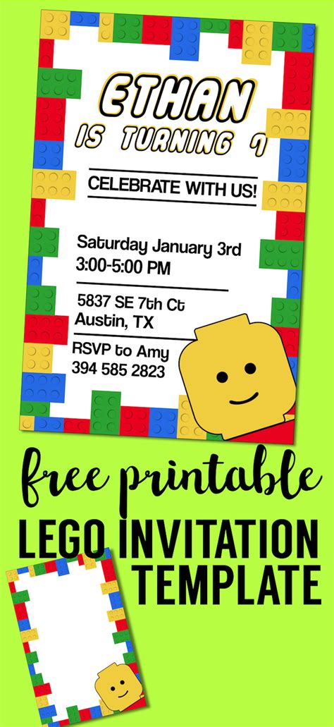 Free Printable Lego Birthday Party Invitation Template Paper Trail Design