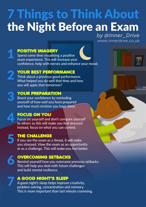 A Poster With The Words 7 Things To Think About The Night Before An Exam