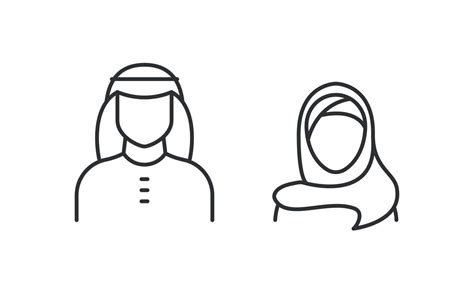 Islam People Line Icon Man And Woman In Traditional Muslim Shemakh