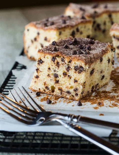 The chocolate chip cake is the same one i use in my milk & cookies cake. Chocolate Chip Coffee Cake Recipe - Garnish with Lemon