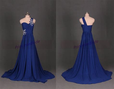2015 Long Royal Blue Chiffon Prom Dress With By Princesssbride