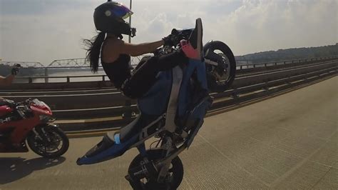 motorcycle stunts beautiful girl riding wheelies long highway wheelie ride of the century roc