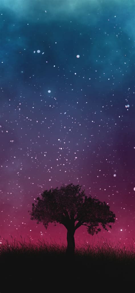 Starry night wallpaper phone hd. Single tree, grass, starry, sky, night 1242x2688 iPhone XS Max wallpaper, background, picture, image