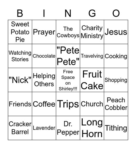 Bingo Of Shirleys Favorite Things Bingo Card