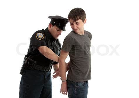 Ein Polizist Verhaftungen Und Handschellen Ein Junger Teenager