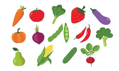 Set Of Fruits And Vegetables Clipart Vector Design Carrot Tomato
