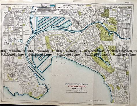 Antique Map Melbourne Showing General Development C1925 Ref 237 087