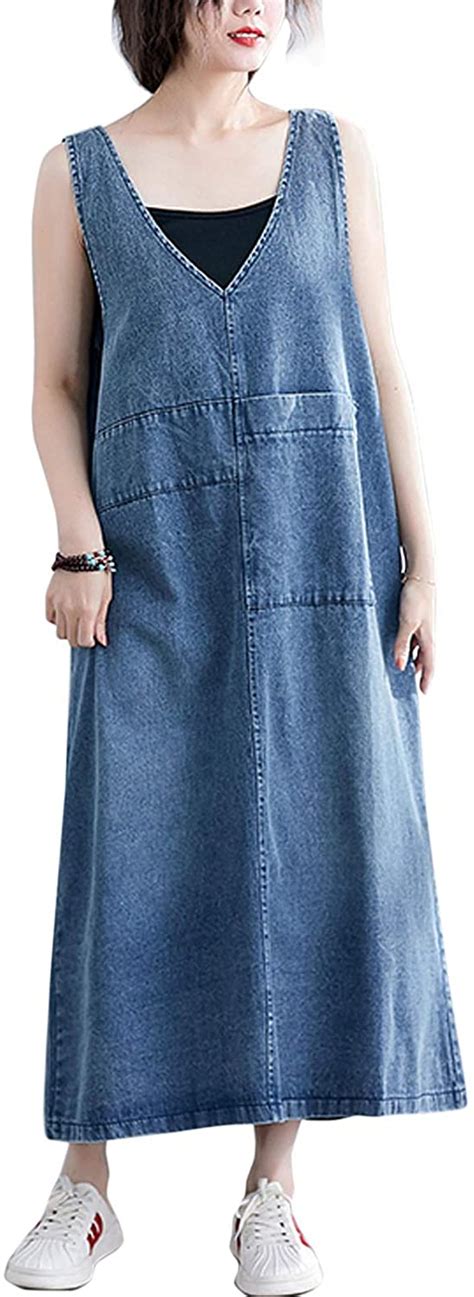 Flygo Womens Loose Midi Length Long Denim Jeans Jumpers Overall