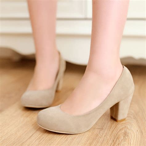 Round Toe Women Chunky Heel Pumps High Heels Dress Shoes Woman Shoeu