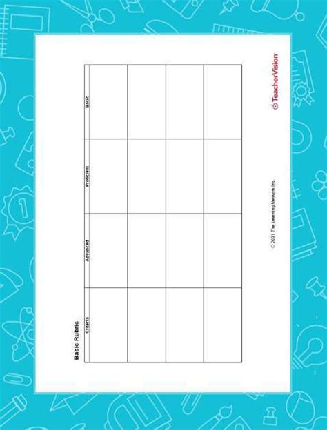Blank Rubric Printable Pre K 12th Grade Teachervision